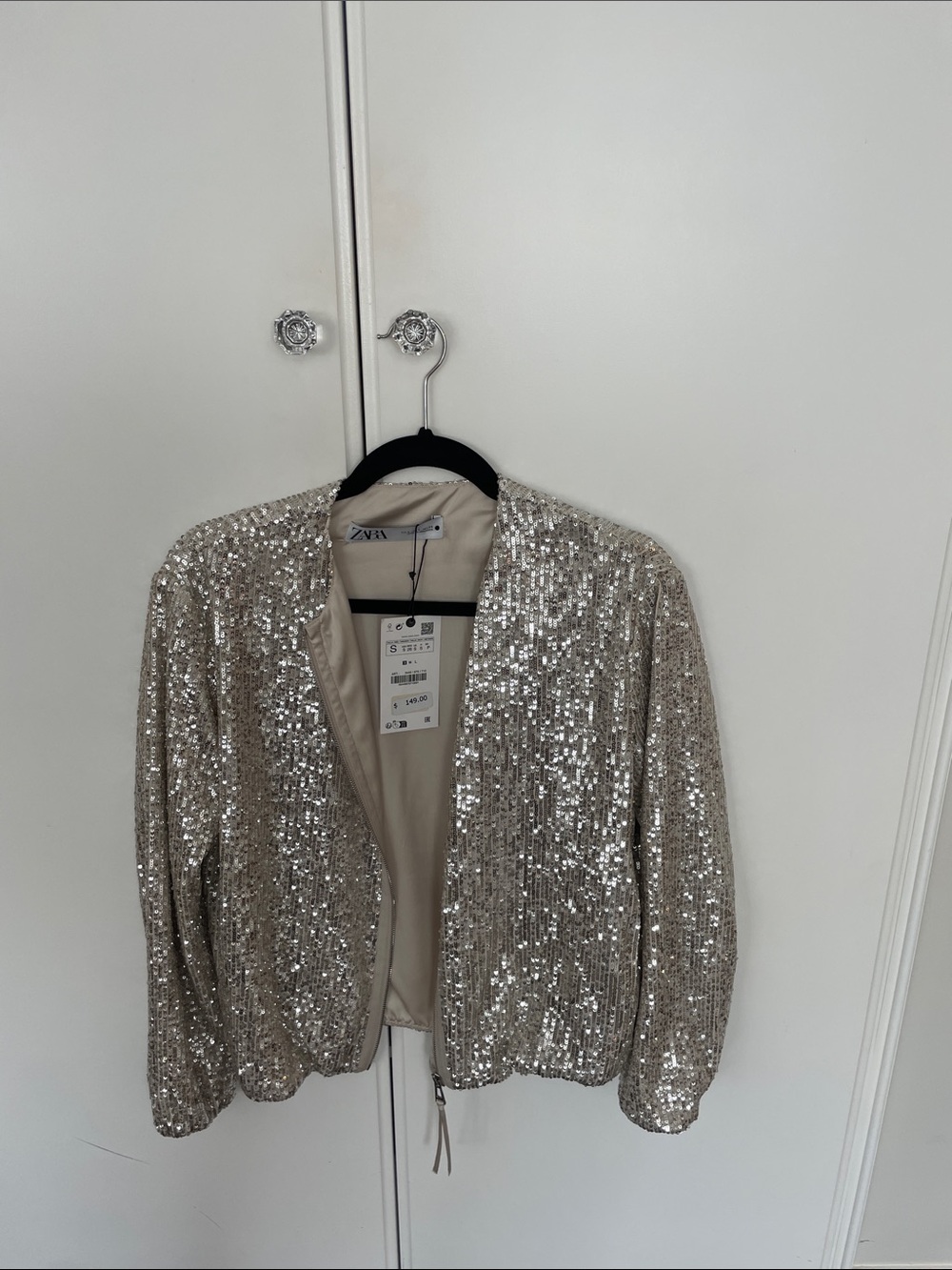 Zara party sparkle thin zip up bomber jacket  nwt SZS looser fit
